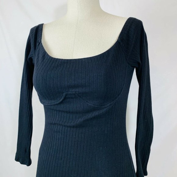 Fashionnova Black Dress Size Large Ribbed Knit Long Sleeve Off Shoulder - Picture 3 of 12